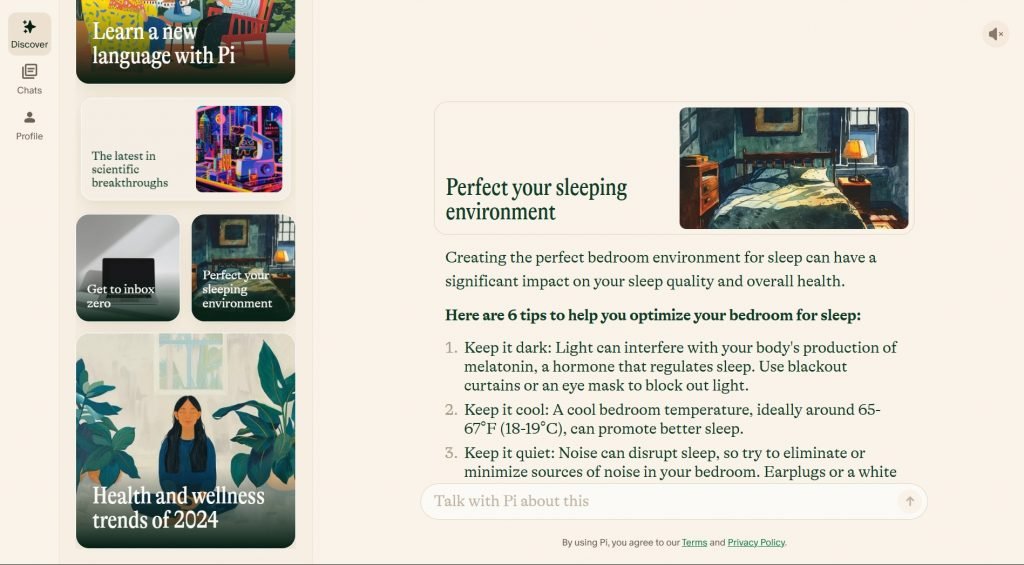 هوش مصنوعی Pi چیست؟ آموزش کامل استفاده برای تقویت زبان انگلیسی 9 محیط کاربری pi