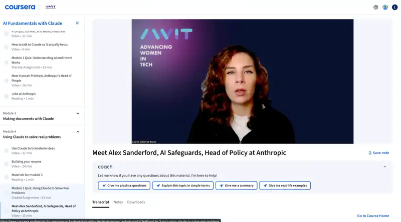 دوره‌های هوش مصنوعی آنتروپیک در Coursera